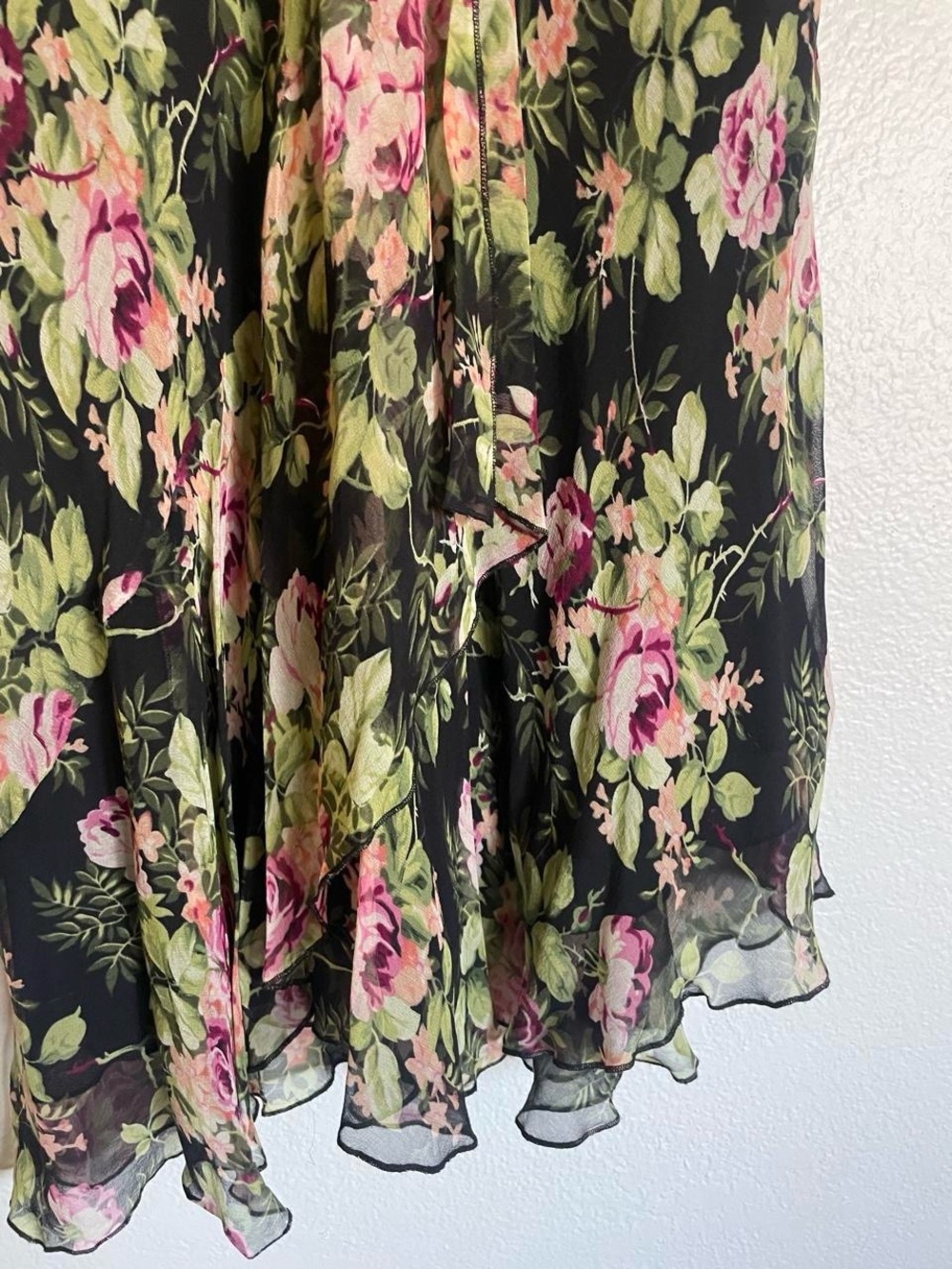 Vintage Y2K Allison Taylor 100% Silk Pink Floral Chiffon Midi Skirt Size L - Picture 3 of 4